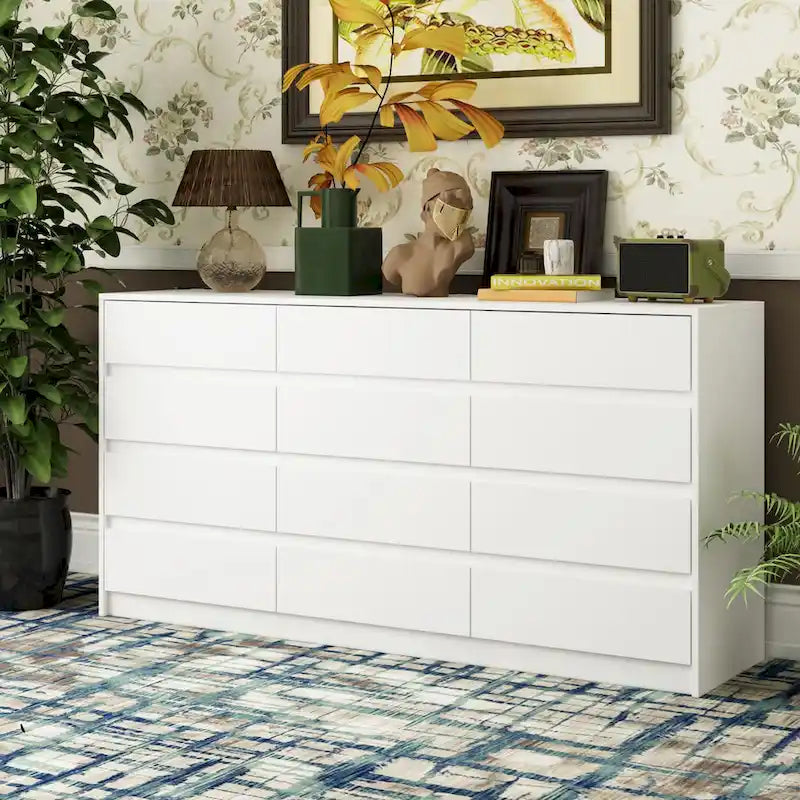 Commode à 12 tiroirs pour chambre à coucher, tiroirs profonds, grand coffre en bois sur pied