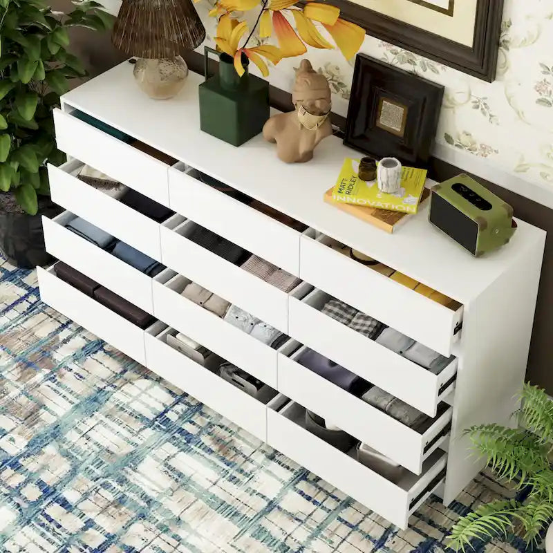 Commode à 12 tiroirs pour chambre à coucher, tiroirs profonds, grand coffre en bois sur pied