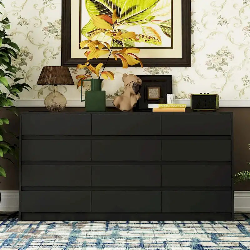 Commode à 12 tiroirs pour chambre à coucher, tiroirs profonds, grand coffre en bois sur pied