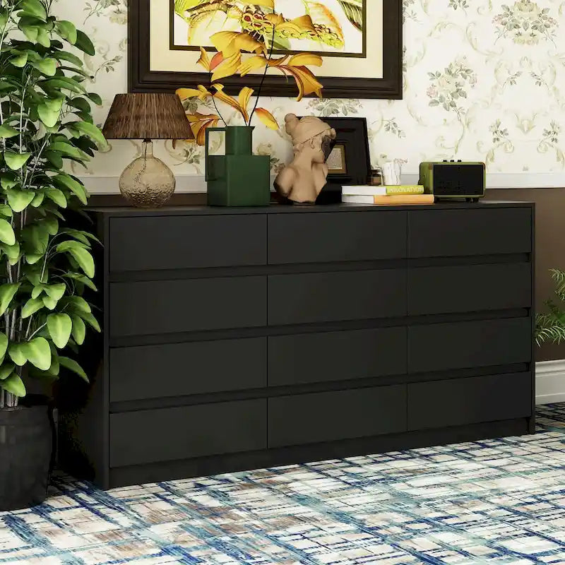 Commode à 12 tiroirs pour chambre à coucher, tiroirs profonds, grand coffre en bois sur pied