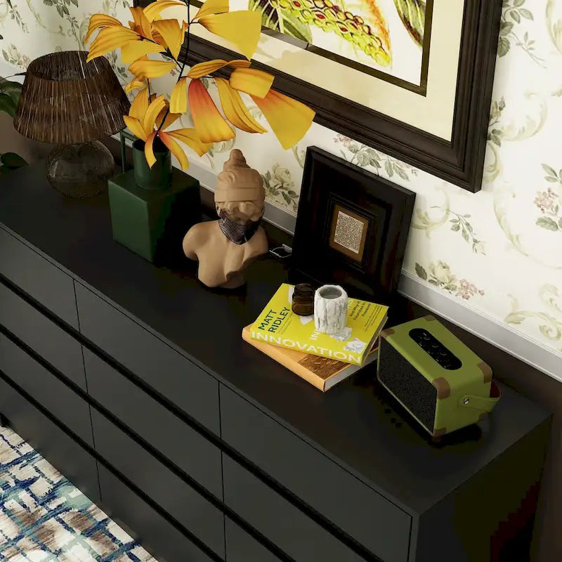 Commode à 12 tiroirs pour chambre à coucher, tiroirs profonds, grand coffre en bois sur pied