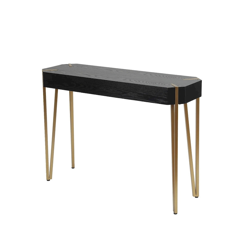 Console et table d'entrée en bois noir et métal doré - 77 cm (H) x 107 cm (L)