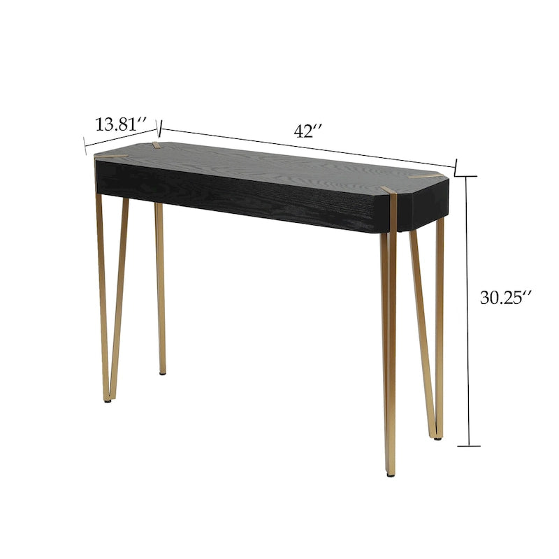 Console et table d'entrée en bois noir et métal doré - 77 cm (H) x 107 cm (L)