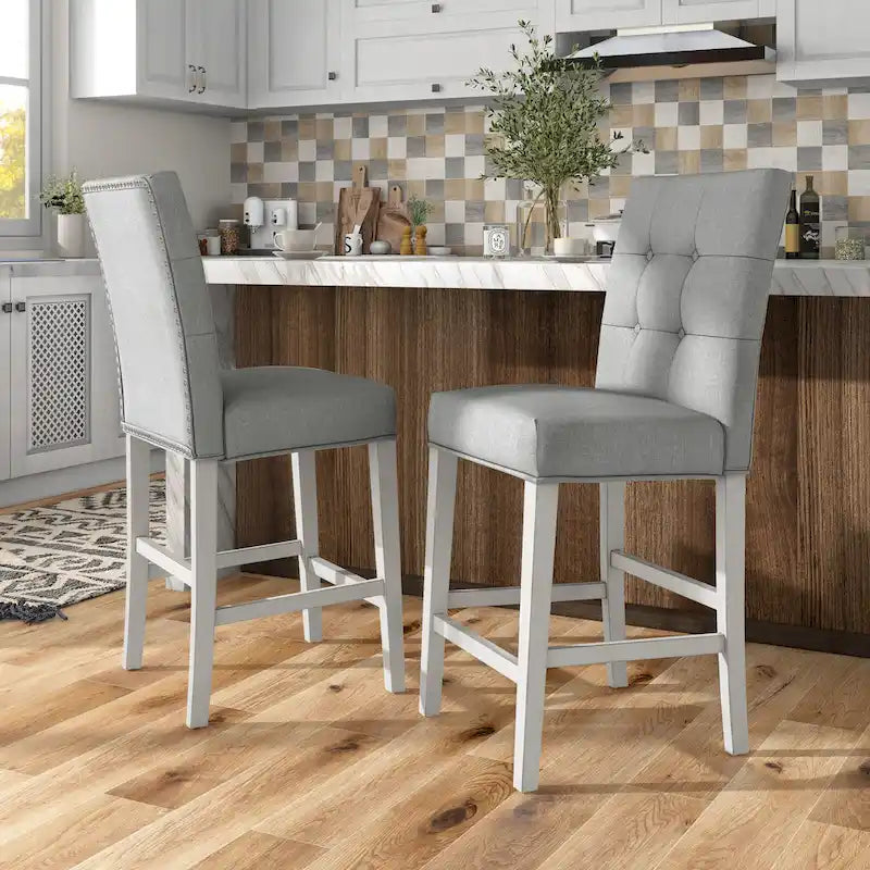 Chaises de comptoir Tia Modern grises capitonnées (ensemble de 2) par Furniture of America