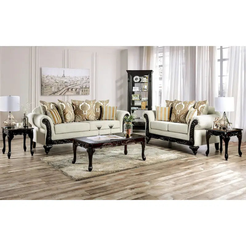 Canapé Brondon traditionnel en chenille crème avec accoudoirs roulés, par Furniture of America