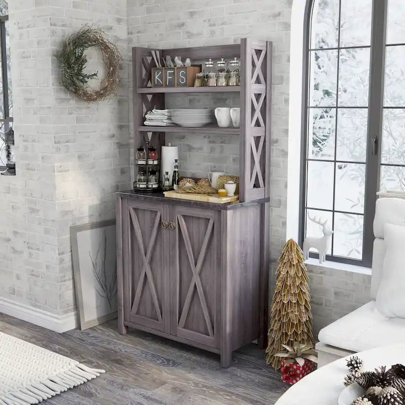 Meuble à micro-ondes à plusieurs étagères en bois rustique Figg de Furniture of America