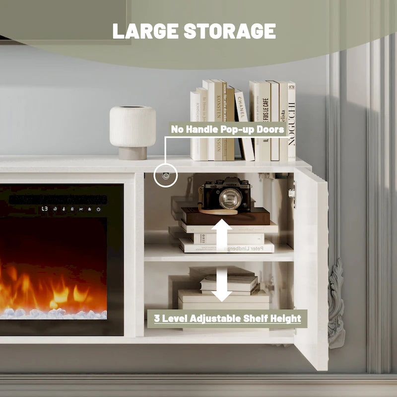 Meuble TV mural en MDF de 67 pouces avec cheminée électrique de 36 pouces