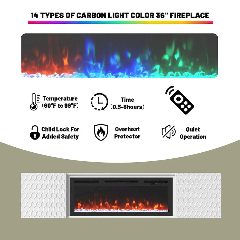 Meuble TV mural en MDF de 67 pouces avec cheminée électrique de 36 pouces