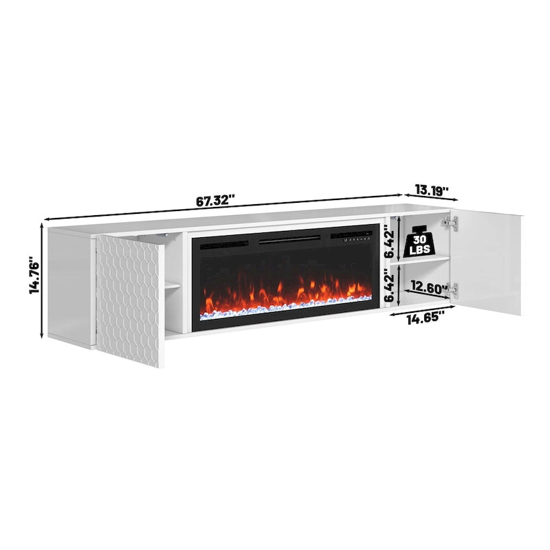 Meuble TV mural en MDF de 67 pouces avec cheminée électrique de 36 pouces