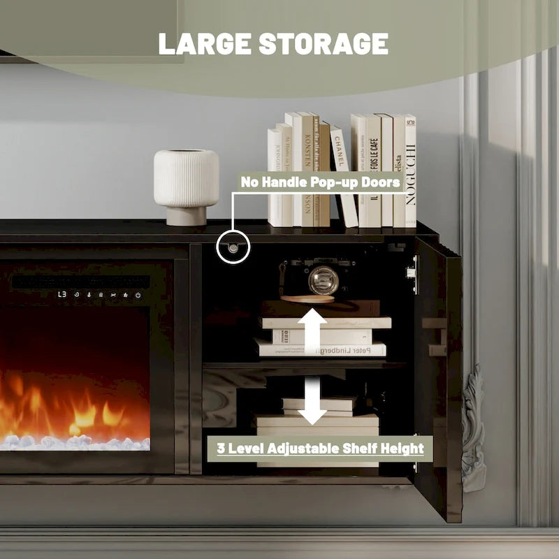 Meuble TV mural en MDF de 67 pouces avec cheminée électrique de 36 pouces