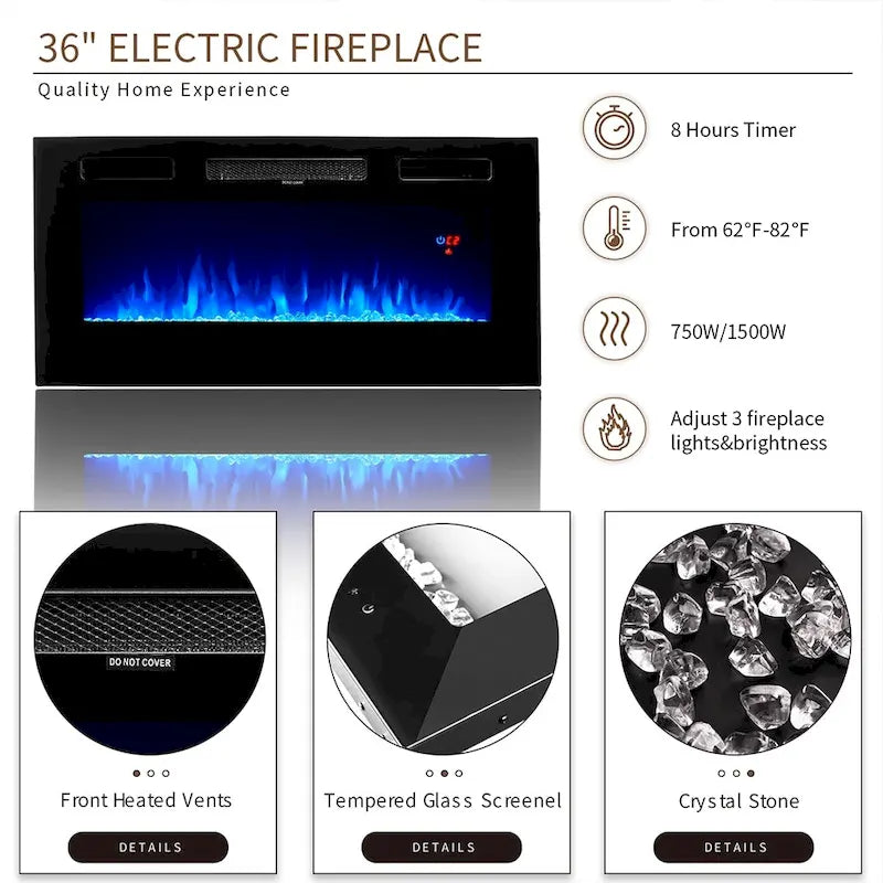 Meuble TV avec cheminée électrique 36 pouces (70 pouces)