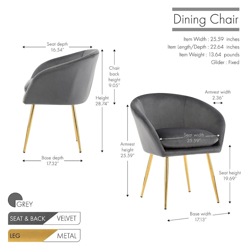Chaises de salle à manger Porthos Home Lakia, revêtement en velours, pieds en métal doré