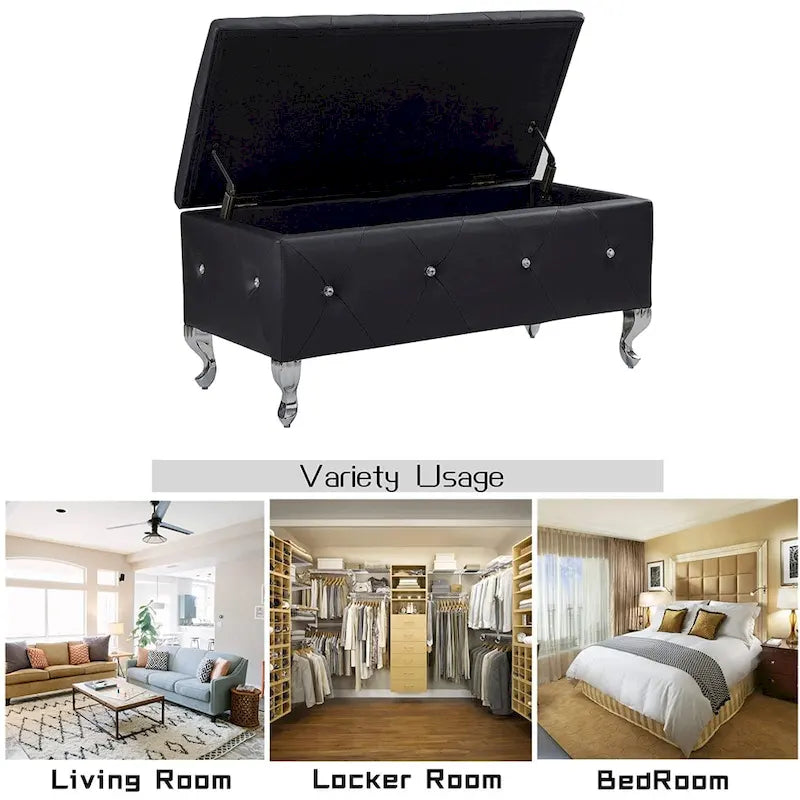 Banc ottoman de rangement de luxe, ottoman à couvercle rabattable recouvert de PU