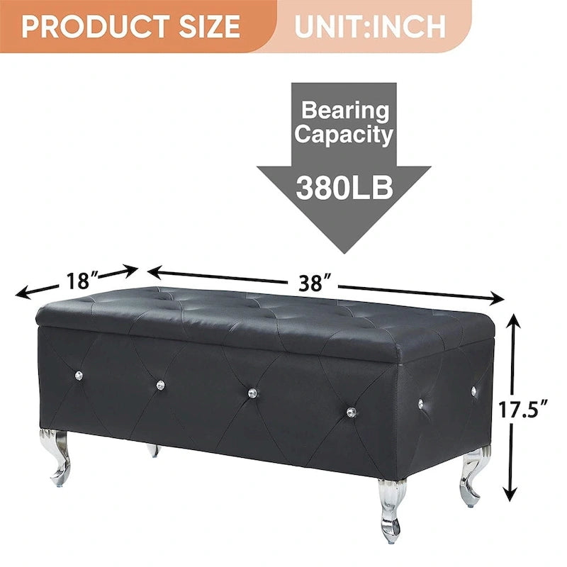 Banc ottoman de rangement de luxe, ottoman à couvercle rabattable recouvert de PU