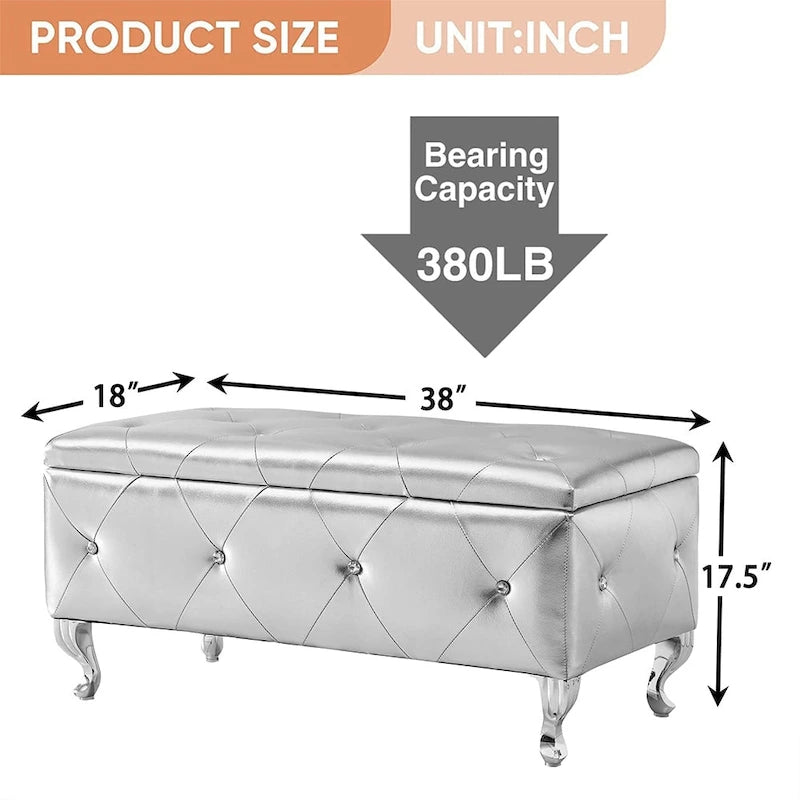 Banc ottoman de rangement de luxe, ottoman à couvercle rabattable recouvert de PU