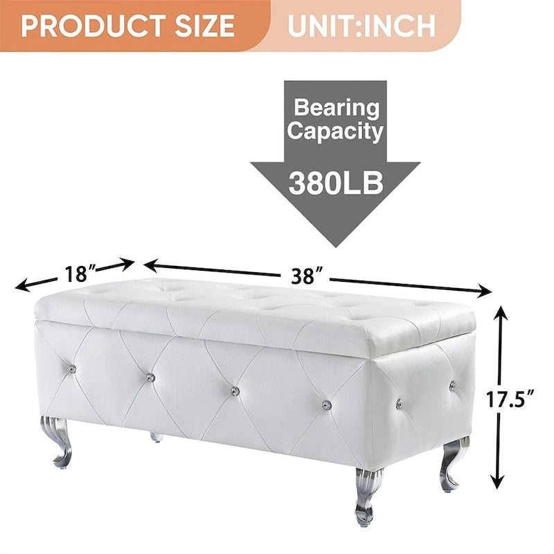 Banc ottoman de rangement de luxe, ottoman à couvercle rabattable recouvert de PU