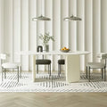 Modern Cream Faux Marble Oval Dining Table with Unique 3-Leg Base