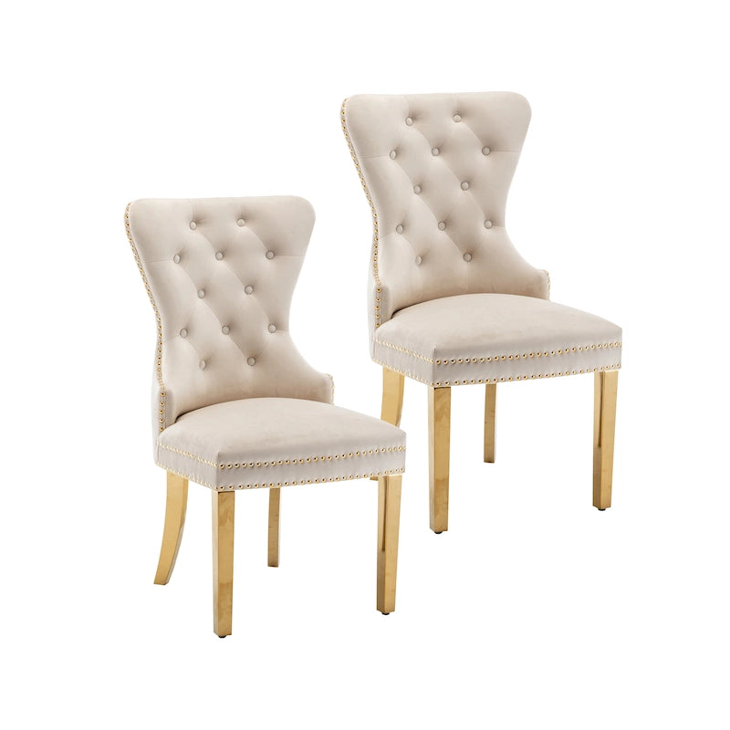 Chaises de salle à manger Porthos Home Caily en velours capitonné avec pieds chromés dorés, lot de 2