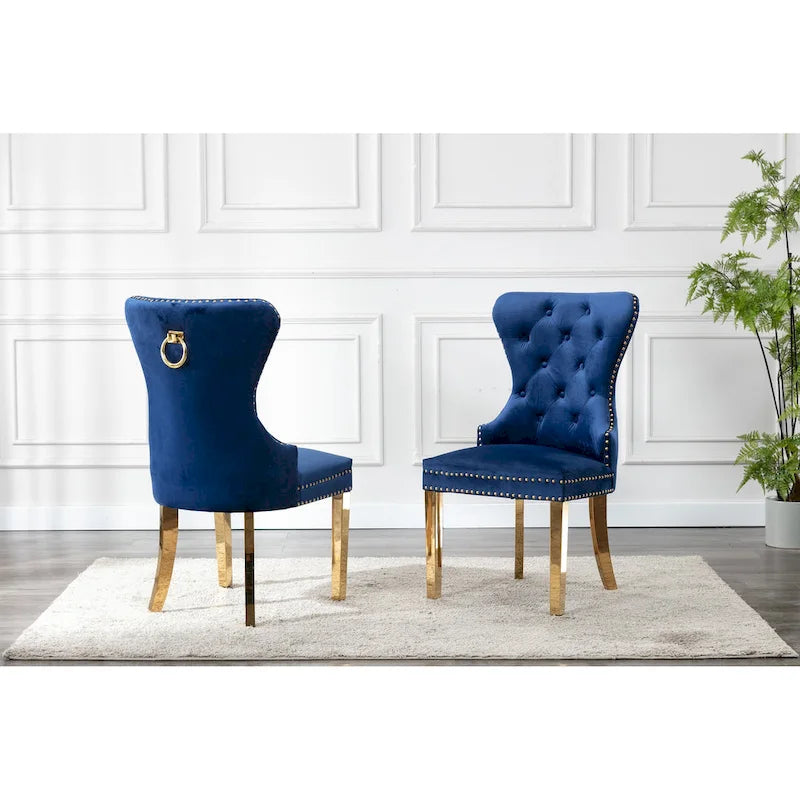 Chaises de salle à manger Porthos Home Caily en velours capitonné avec pieds chromés dorés, lot de 2