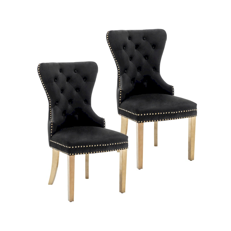 Chaises de salle à manger Porthos Home Caily en velours capitonné avec pieds chromés dorés, lot de 2