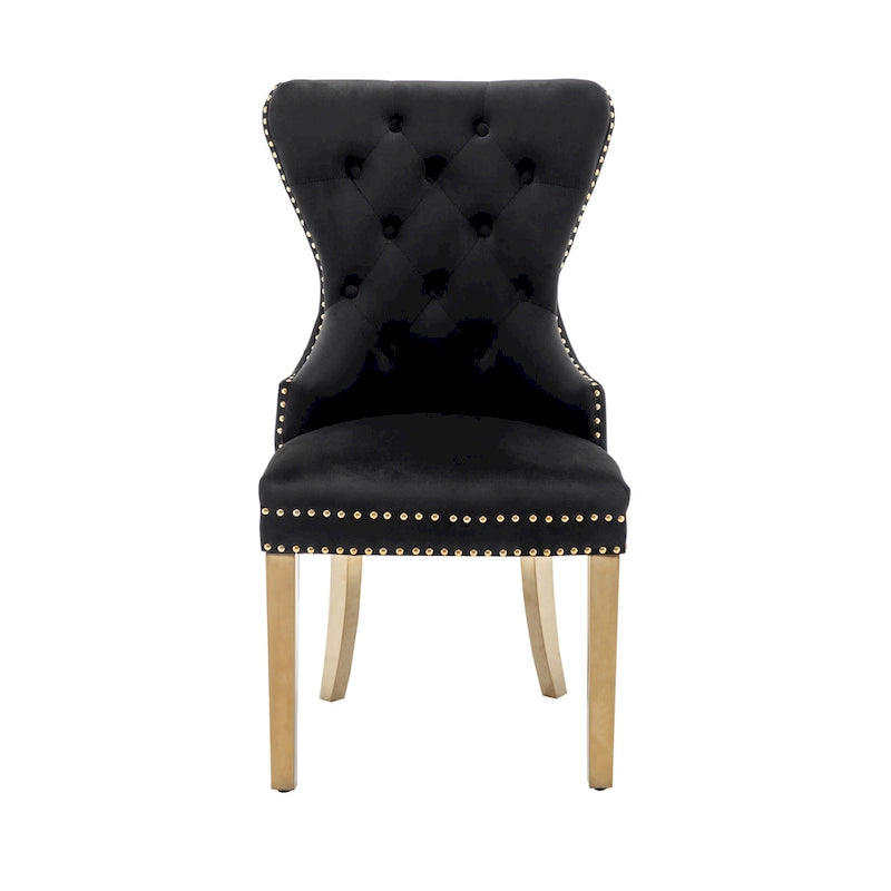 Chaises de salle à manger Porthos Home Caily en velours capitonné avec pieds chromés dorés, lot de 2