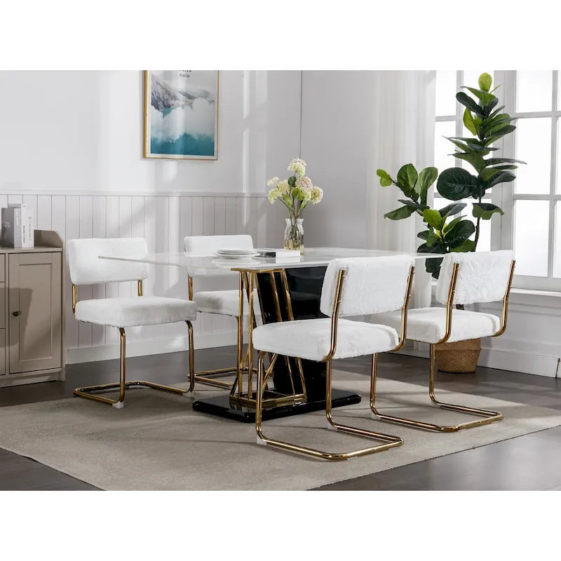 Chaises de salle à manger modernes avec piètement en métal doré, chaises de cuisine d'appoint sans accoudoirs avec capitonnage à canaux, lot de 2