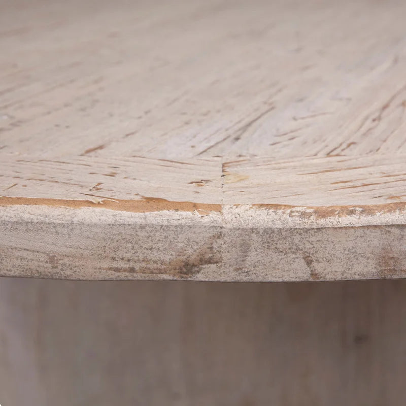 Table de salle à manger moderne ronde Sophia 72 en pin recyclé avec pied central sphérique