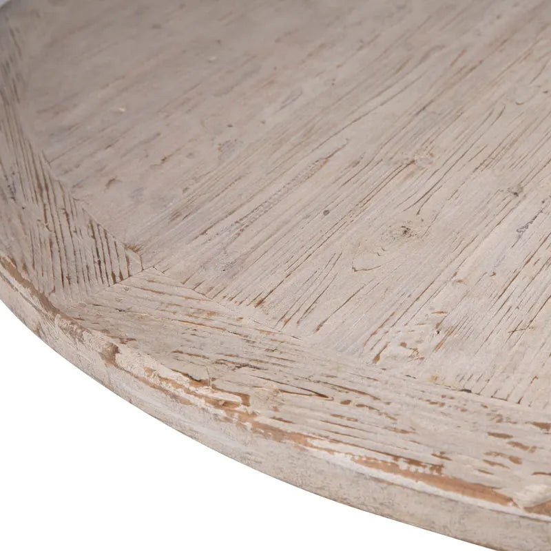 Table de salle à manger moderne ronde Sophia 72 en pin recyclé avec pied central sphérique