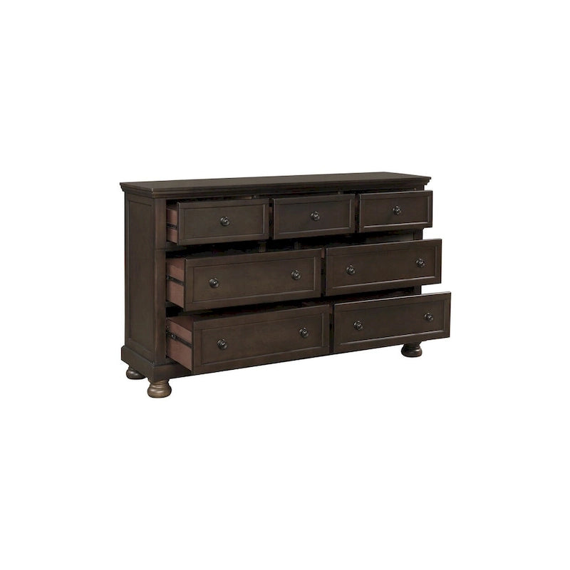 Ensemble de chambre à coucher moderne Brandie 6 pièces gris-brun avec plateforme et rangement