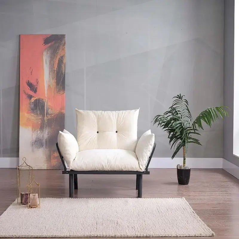 Canapé-lit futon Mojay, structure en métal, 2 places, revêtement en chenille pelucheuse