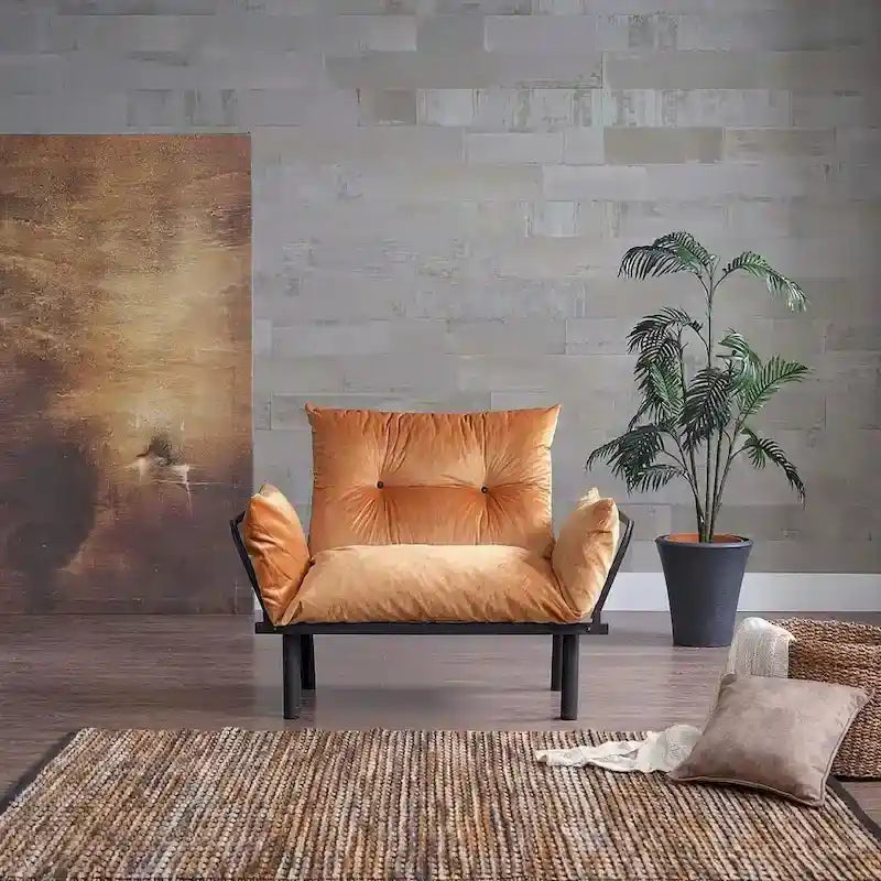 Canapé-lit futon Mojay, structure en métal, 2 places, revêtement en chenille pelucheuse