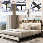 Cadre de lit plateforme avec tête de lit rembourrée et rangement Moasis