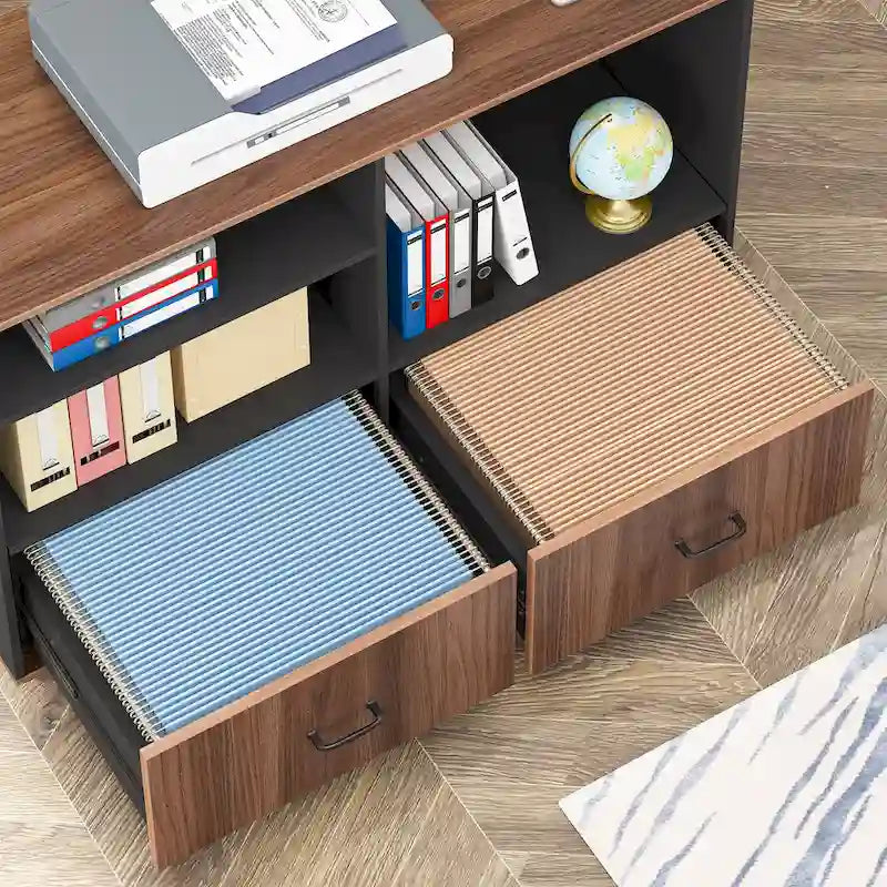 Bureau de direction en L de grande taille (63 pouces) avec armoire de rangement pour dossiers suspendus