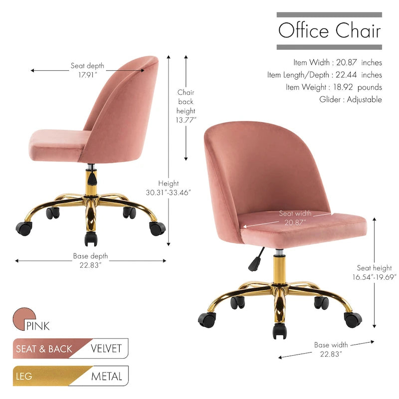 Chaises de bureau sans accoudoirs en velours Louie de Porthos Home