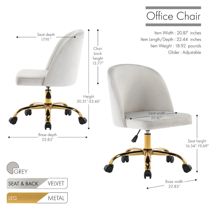 Chaises de bureau sans accoudoirs en velours Louie de Porthos Home