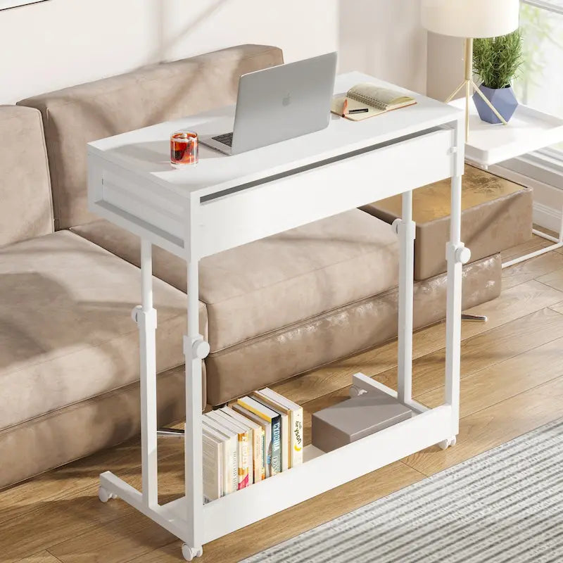 Table d'appoint réglable, bureau portable avec tiroirs et roulettes pour bureau à domicile