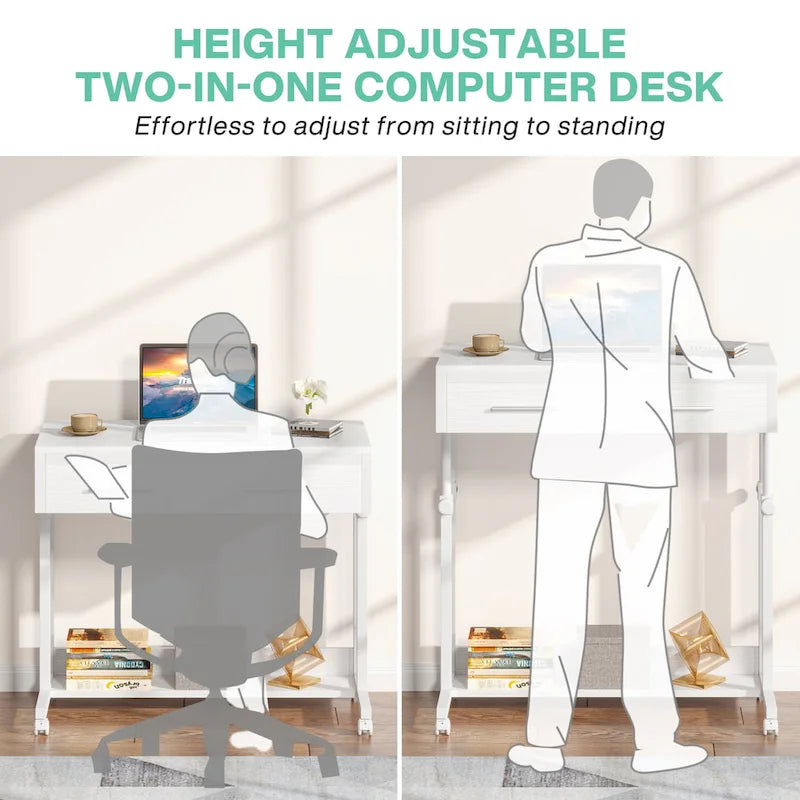 Table d'appoint réglable, bureau portable avec tiroirs et roulettes pour bureau à domicile