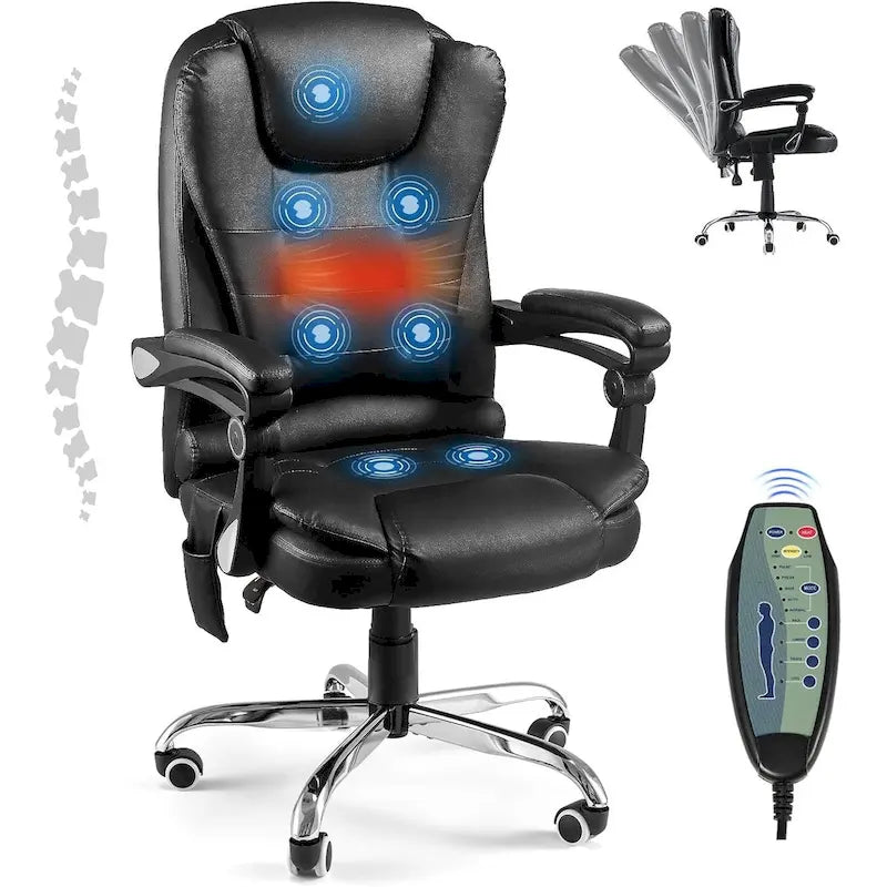 Chaise de bureau ergonomique AECOJOY avec fonctions de massage vibrant et chauffant à 7 points