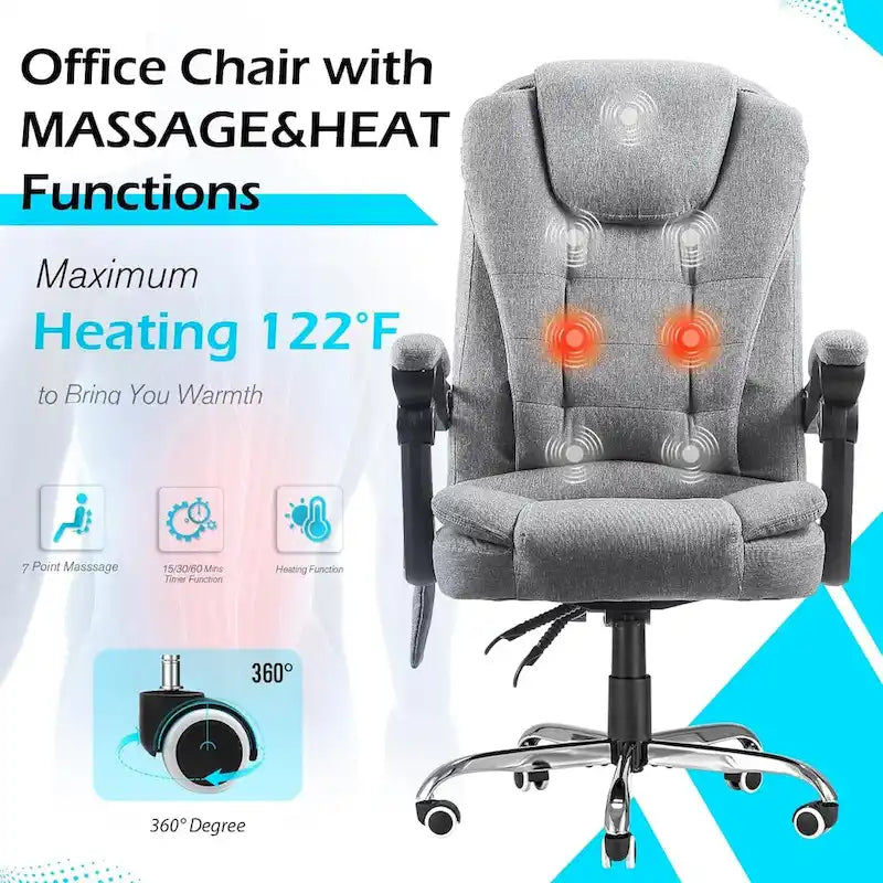Chaise de bureau ergonomique AECOJOY avec fonctions de massage vibrant et chauffant à 7 points