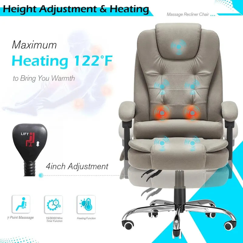 Chaise de bureau ergonomique AECOJOY avec fonctions de massage vibrant et chauffant à 7 points