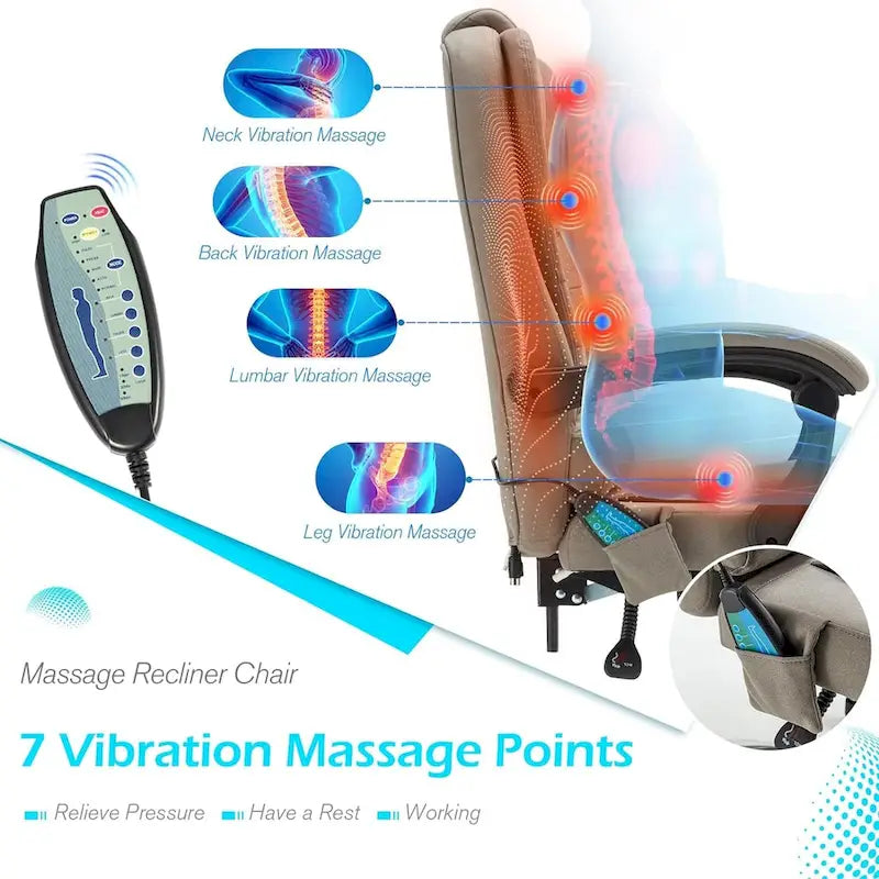 Chaise de bureau ergonomique AECOJOY avec fonctions de massage vibrant et chauffant à 7 points