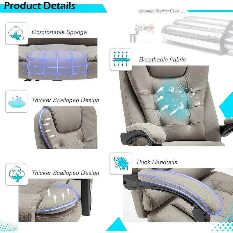 Chaise de bureau ergonomique AECOJOY avec fonctions de massage vibrant et chauffant à 7 points