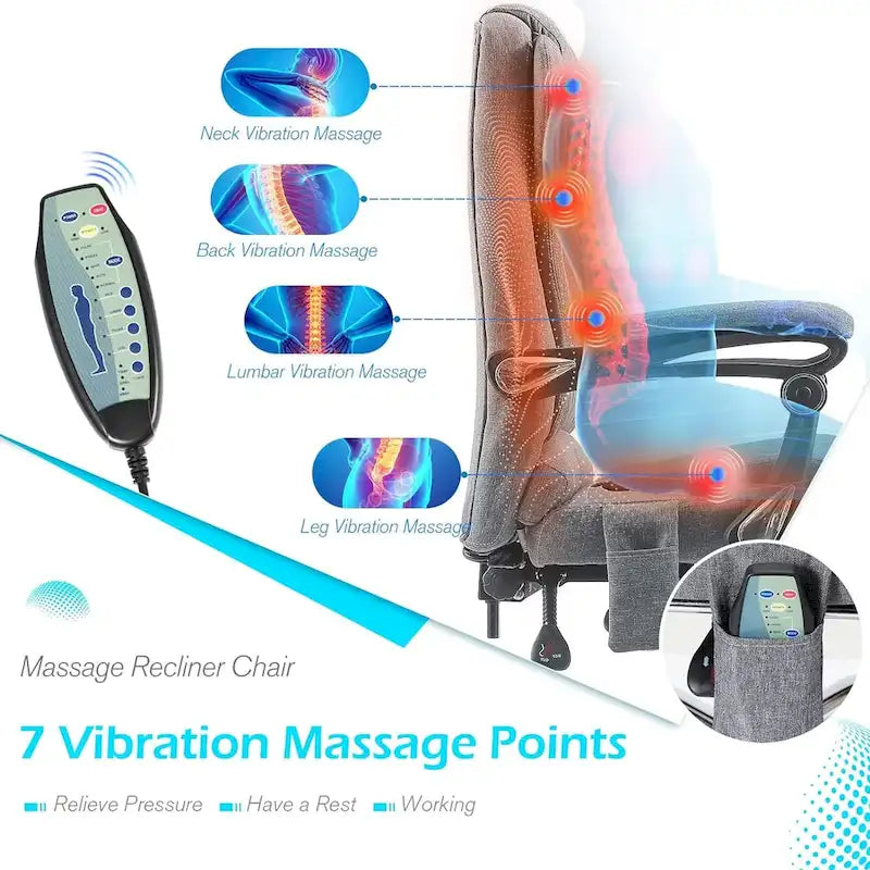 Chaise de bureau ergonomique AECOJOY avec fonctions de massage vibrant et chauffant à 7 points
