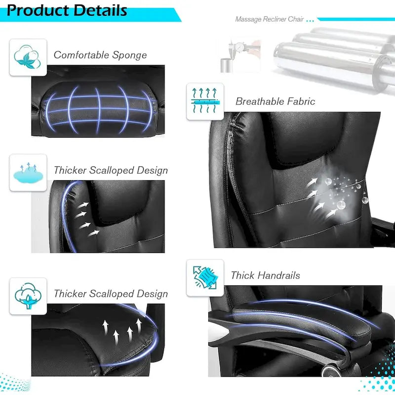Chaise de bureau ergonomique AECOJOY avec fonctions de massage vibrant et chauffant à 7 points