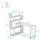 Bureau d'ordinateur pivotant en forme de L avec bibliothèque