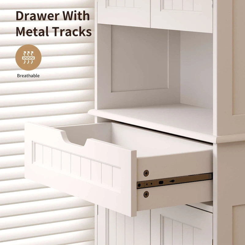 Armoire de cuisine autoportante blanche de 66,5 pouces de haut avec tiroirs coulissants en métal et système de fermeture à clapet