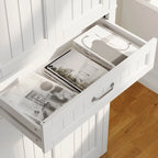 Armoire de cuisine autoportante blanche de 66,5 pouces de haut avec tiroirs coulissants en métal et système de fermeture à clapet