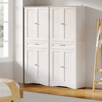 Armoire de cuisine autoportante blanche de 66,5 pouces de haut avec tiroirs coulissants en métal et système de fermeture à clapet