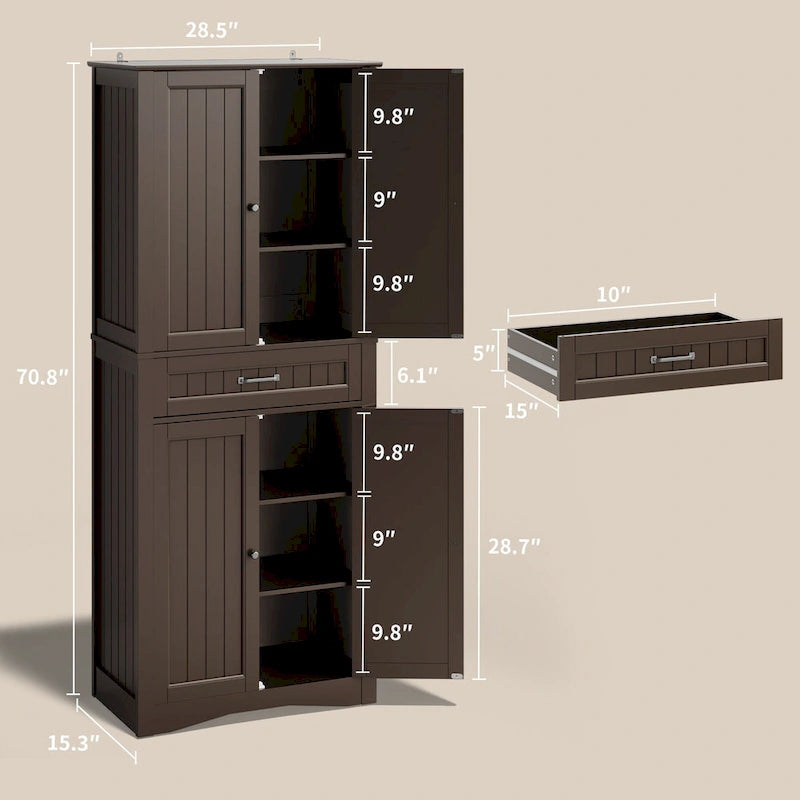 Armoire de cuisine autoportante blanche de 66,5 pouces de haut avec tiroirs coulissants en métal et système de fermeture à clapet