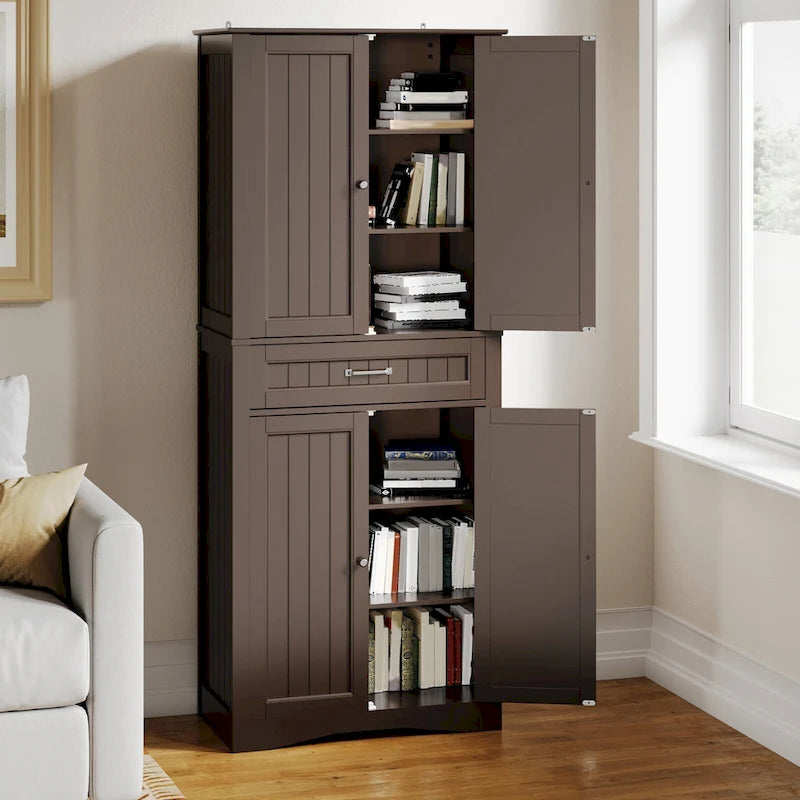 Armoire de cuisine autoportante blanche de 66,5 pouces de haut avec tiroirs coulissants en métal et système de fermeture à clapet